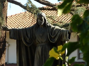 Statue of the Sacred Heart of Jesus on the front lawn of the Carmelite Sisters' Sacred Heart Retreat House and Motherhouse, Alhambra, CA